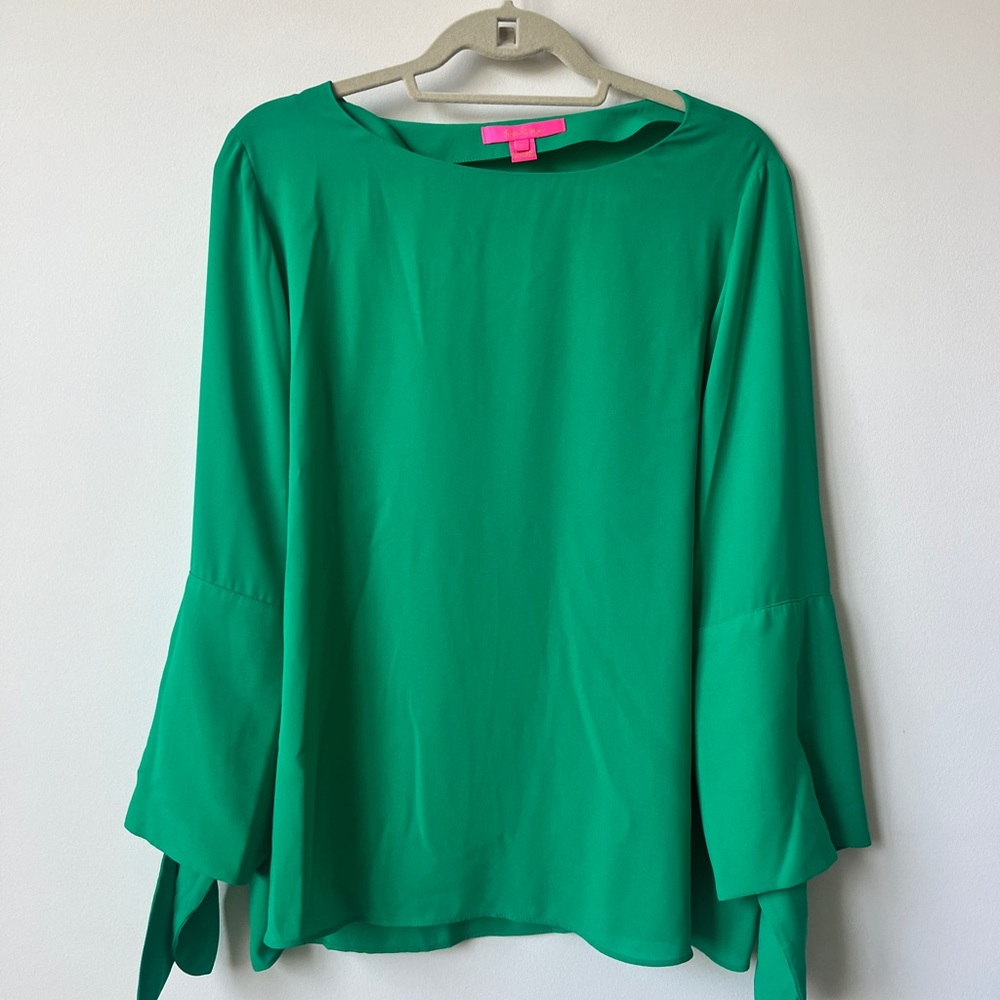 Lilly Pulitzer Langston Tie-Sleeve Blouse / Top — Green / Bright Tone